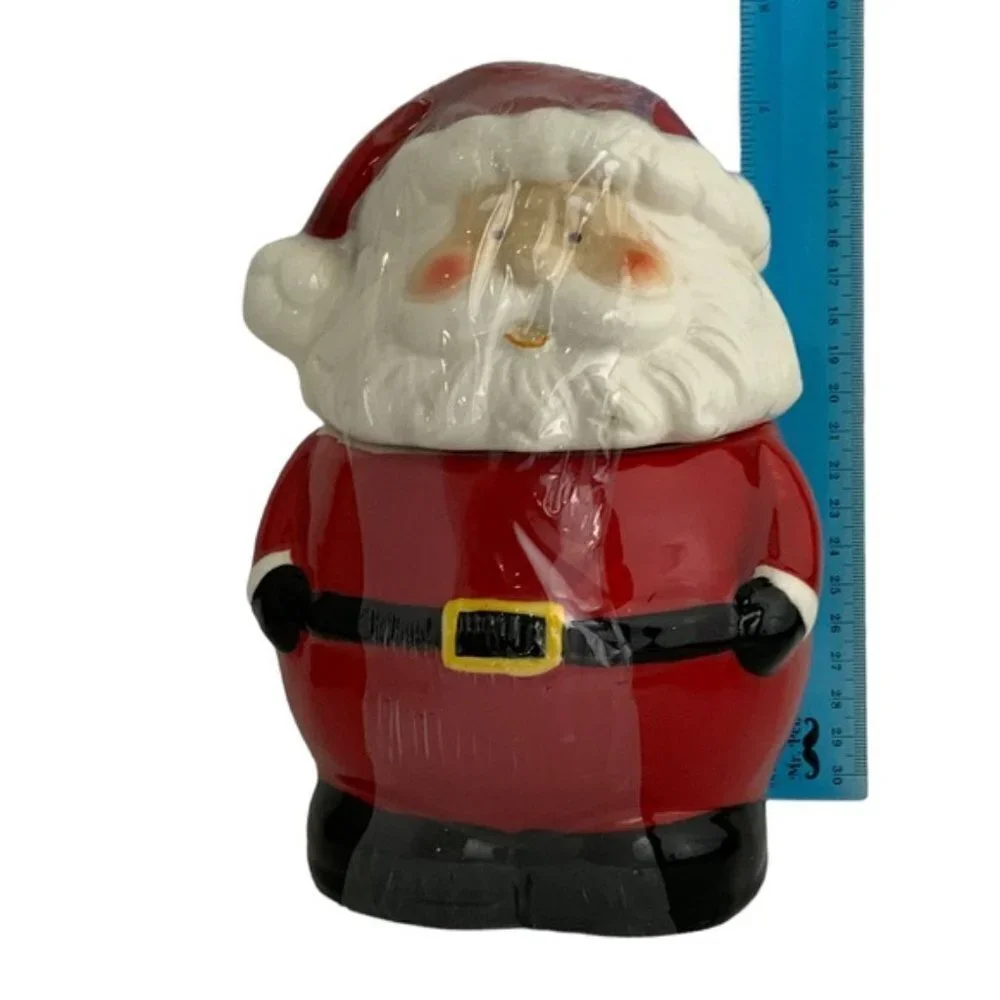 Santa Cookie Jar Nostalgic Christmas Holiday Jar Tight Seal Red White